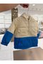Children's Hooded Ecru Blue Quilted Coat - 3