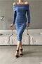 Stretchy Sandy Midi Strapless Evening Dress · Color: Blue · Size: L BX - 2