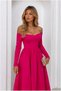 Boat Neck Sleeve Evening Gown, Midi Length, Long · Color: Fuchsia · Size: M BX - 3