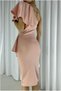 Scuba Dress with Shoulder Flounces Evening Dress Single Stretch Fabric · Color: Saks · Size: XL Bsk2026 - 4