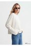 Women's Ecru Long Sleeve Basic T-Shirt Powder White Sweatshirt