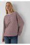 Women's Burgundy Patterned Combed Cotton Cordovan Stripe Sweatshirt - 4
