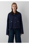 Women's Navy Blue Denim Look Woven Jacket Mid Indigo Jacket - 3