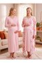 New Season Pink Patterned 100% Cotton Winter Long Sleeve Full Length Special Design Maternity Pajamas Nightgown Set - 3