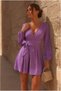 Double-Breasted Dress with Sleeves, Mini Evening Gown, Long Neckline · Color: Emerald · Size: M BX - 3