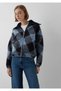 Women's Navy Blue Zippered Knitwear Jacket Mood Indigo Check Sweater & Cardigan
