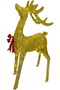 Christmas Ornament, Deer, Gold - Metal, Illuminated, Red Bow 80*25*160 cm