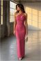 Women's Elegant Single-Layer One-Shoulder Evening Gown · Color: Rose Pink · Size: M BX