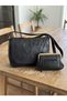 Genuine Leather Women's Shoulder Bag and Genuine Leather Clip Wallet Set