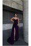 Maxi Evening Dress with Slit, Collar, and Straps · Color: Purple · Size: M BX