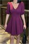 Stretchy Mini Crepe Fabric Evening Gown with V-Neck · Color: Purple · Size: M BX - 3