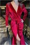 Flexible Belted Fabric Evening Dress Double Breasted Velvet Collar Dress · Color: Mink · Size: m Bsk2026 - 4