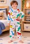 100% Cotton Boys' Dinosaur Patterned Top and Bottom Long Sleeve Children's Pajama Set