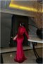Satin Fabric Evening Dress Crew Neckline Dress with Slit · Color: Red · Size: L Bsk2026 - 2