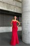 Stretchy Lycra Fabric Evening Dress Strapless Gown Maxi · Color: Saks · Size: m Bsk2026 - 3