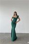 Scuba Fabric Evening Dress Collar Flounce Kayık Stretch Dress · Color: Emerald · Size: L Bsk2026 - 5