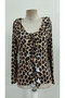 Women's Ruffle Detailed V-Neck Lace-Up Leopard Pattern Single Jersey Fabric Blouse - 3