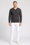 Men V Neck Long Sleeve Knitted Sweater, Dark Grey - 2