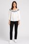 Jeans Women Off Shoulder 3/4 Sleeve Embroidered Top, Off White - 2