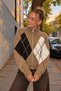 Women's Diamond Patterned High Collar Zippered Knitwear Cardigan - 3