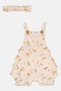 Toddlers Girl 2 Pcs Allover Print Romper With Headband Set, Multicolor - 2
