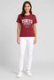 Women Crew Neck Short Sleeve Graphic Print T-Shirt, Dark Red - 2