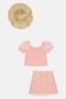 Toddlers Girl 3 Pieces Textured Top And Skirts With Hat Set, Multicolor - 3