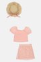 Toddlers Girl 3 Pieces Textured Top And Skirts With Hat Set, Multicolor - 2