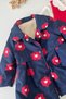 Girl's 3-Piece Set with Floral Patterned Coat and Ladybug Red Dress - Navy Blue - 6