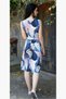 Bicycle-Style Dress with Sleeves, Midi Length, Belted Collar, Long · Color: Multicolor · Size: 2XL BX - 2