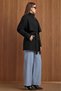 Oversized Short Coat with High Collar and Cape Detail Black 3201 - 6