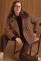 Removable Fur Cape Detailed Short Coat A.Kahve 3202 - 4