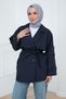 Double-Breasted Collar Short Trench Coat Navy Blue Hm2977 - 4