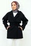 Double-Breasted Collar Short Trench Coat Black Hm2977 - 3