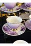 Porcelain Coffee Cup Set with Flower Pattern for 6 People, Purple Color, 90 ml - 2