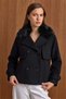 Removable Fur Cape Detailed Short Coat Black 3202