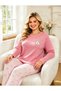 Plus Size Pink Color Bow Pattern Stylish Comfortable Fabric Women's Pajama Set (2Xl-3Xl-4Xl Sizes)
