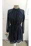 Women's long sleeve semi turtleneck lined detailed waist belted chiffon short dress - 4