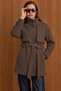 Oversized Short Coat with High Collar and Cape Detail Brown 3201