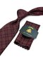 Burgundy Gold Plaid Pattern Classic Tie with Handkerchief Kk14122 - 2