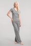 Women's Gray V-Neck Soft Textured Pajama Set Comfortable Casual Home Wear Set - 4