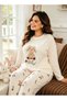 Plus Size Ecru Color Rabbit Pattern Crew Neck Comfortable Cute Women's Pajama Set (2Xl-3Xl-4Xl)