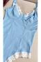 Baby Blue Soft Textured Cotton Flexible Lace Detailed Snap Fastener Bodysuit - 6