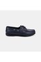 Men's Navy Blue Leather Boat Shoes with Lace Detail - 2