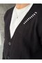 Contrast Stitching Detailed Oversize V-Neck Knitwear Cardigan t Black - 4