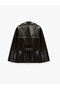 Long Sleeve Buttoned Double-Breasted Collar Belted Faux Leather Trench Coat - 6