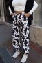 Gabardine Fabric Patterned Trousers with Cow Pattern - 8