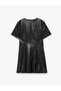 A-Line Faux Leather Mini Dress Short Sleeve Crew Neck - 6