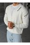 Contrast Stitching Detailed Oversize V-Neck Knitwear Cardigan t Ecru - 2