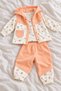 Baby Girl Floral Patterned Hooded Long Sleeve Vest 3-Piece Set